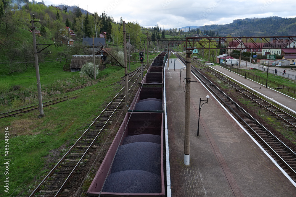 Freight train with iron ore pellets Freight train with iron ore pellets