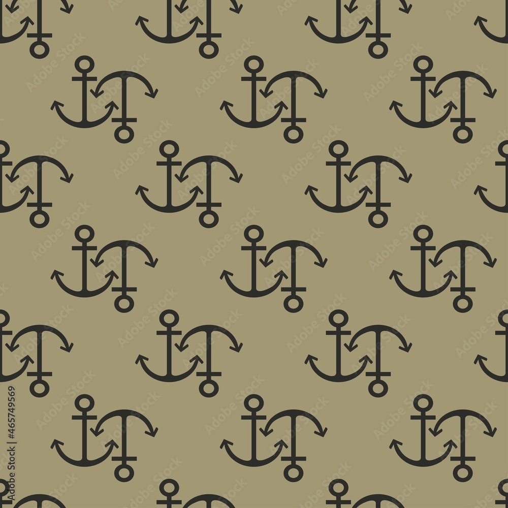 Seamless sea anchor. Geo design with trendy circle shapes. Geometric black circles with polka dots on a brown background. Ocean theme. Ideal for fashion, textile design, decor and fabrics. Seamless sea anchor. Geo design with trendy circle shapes. Geometric black circles with polka dots on a brown background. Ocean theme. Ideal for fashion, textile design, decor and fabrics.