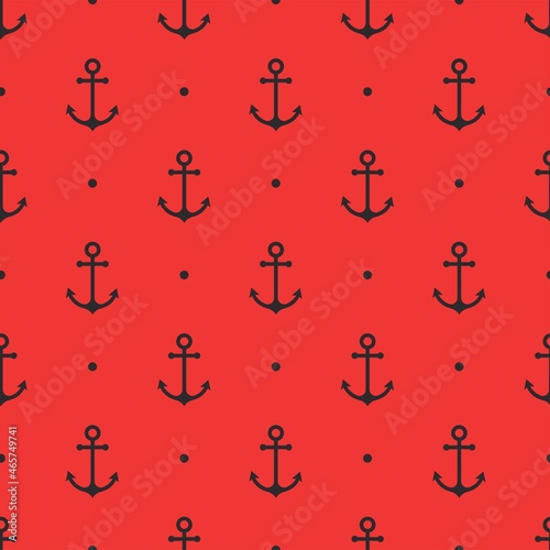 Seamless pattern with black anchor on a red background. Vector illustration.