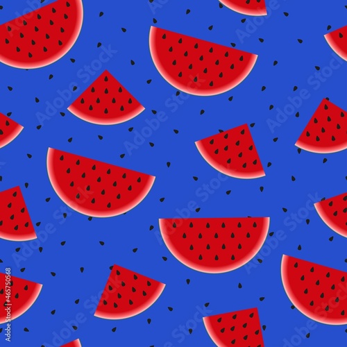 Vector background watermelon with black seeds. Seamless watermelons. blue Vector background with vector slices of watermelon. Cute seamless vector pattern with watermelons. 