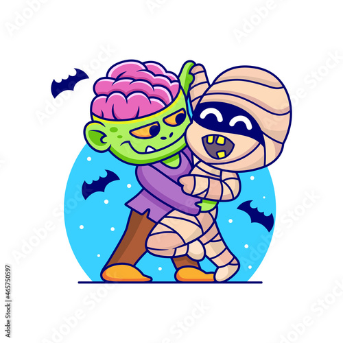 Frankenstein and mummy with dancing poses