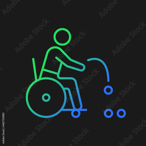 Boccia gradient vector icon for dark theme. Precision ball throwing sport. Sportsman with physical disability. Thin line color symbol. Modern style pictogram. Vector isolated outline drawing