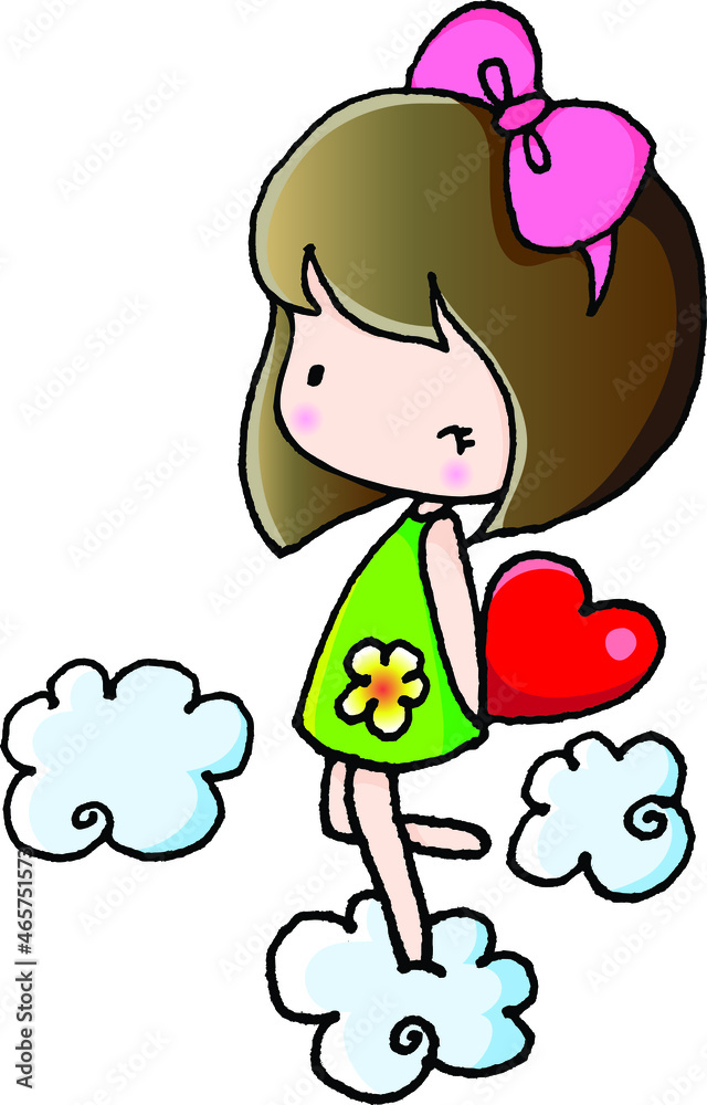 vector cartoon short hair girl hold heat shape vector cartoon short hair girl hold heat shape