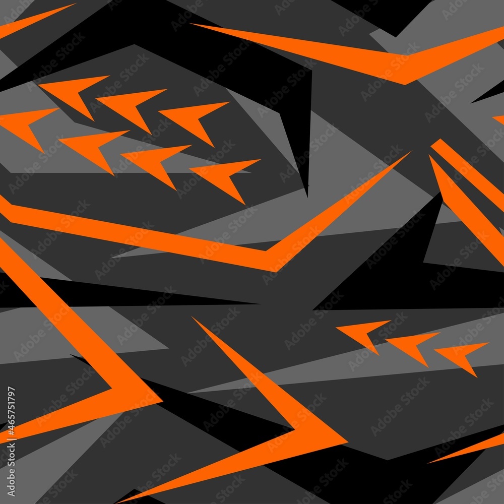 Abstract seamless grunge pattern for boy. Orange Urban style modern background with lightning, dots and splashes elements. Drive and speed modern creative wallpaper for guys.							