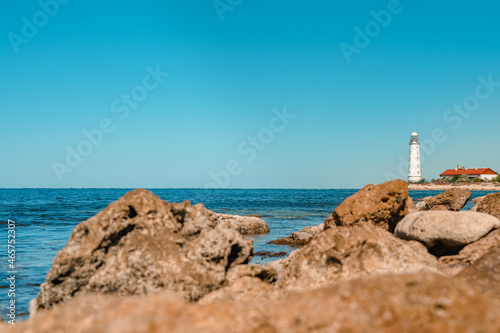 Colorful landscape on the Black Sea coast with the Chersonesos Lighthouse in the Crimea © KseniaJoyg