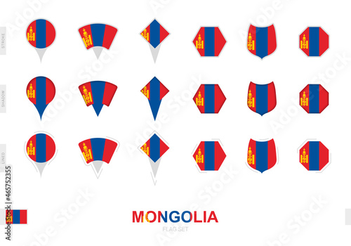 Collection of the Mongolia flag in different shapes and with three different effects.