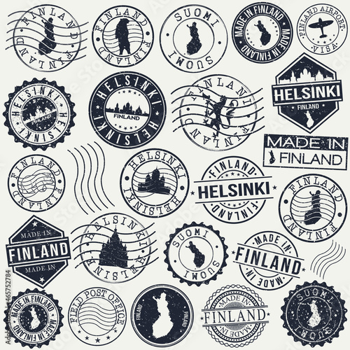 Helsinki Finland Stamp. Vector Art Postal. Passport Travel Design. Travel and Business Set.