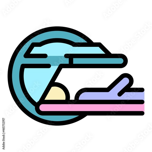 Examining the body of a man icon. Outline examining the body of a man vector icon color flat isolated