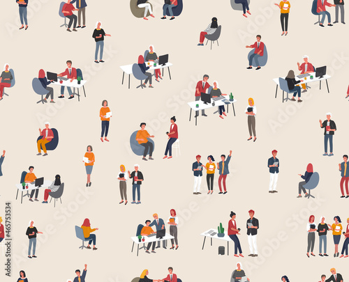 Vector seamless pattern with business people, male and female young office workers. Cartoon vector