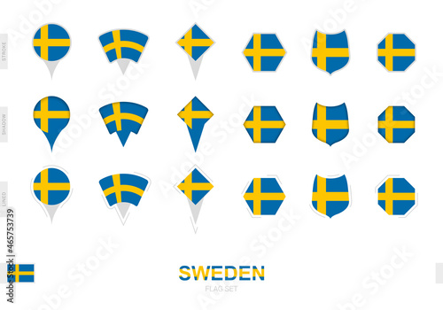 Collection of the Sweden flag in different shapes and with three different effects.