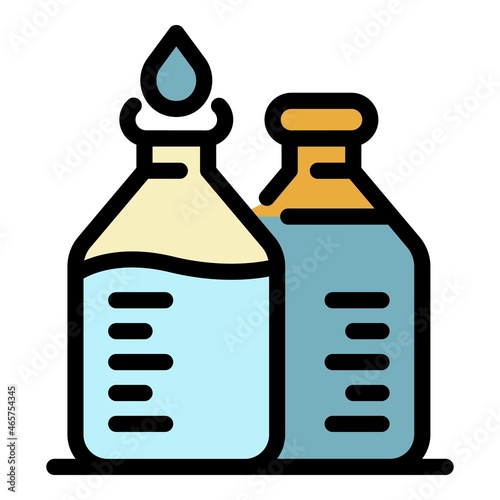 Two bottles with remedy icon. Outline two bottles with remedy vector icon color flat isolated