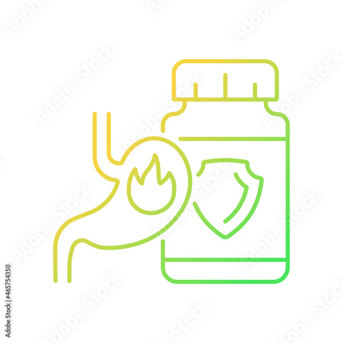 Acid reflux supplements gradient linear vector icon. Heartburn medication. Burning chest pain. Digestion problems. Thin line color symbol. Modern style pictogram. Vector isolated outline drawing