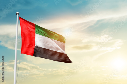 United Arab Emirates national flag cloth fabric waving on the sky - Image