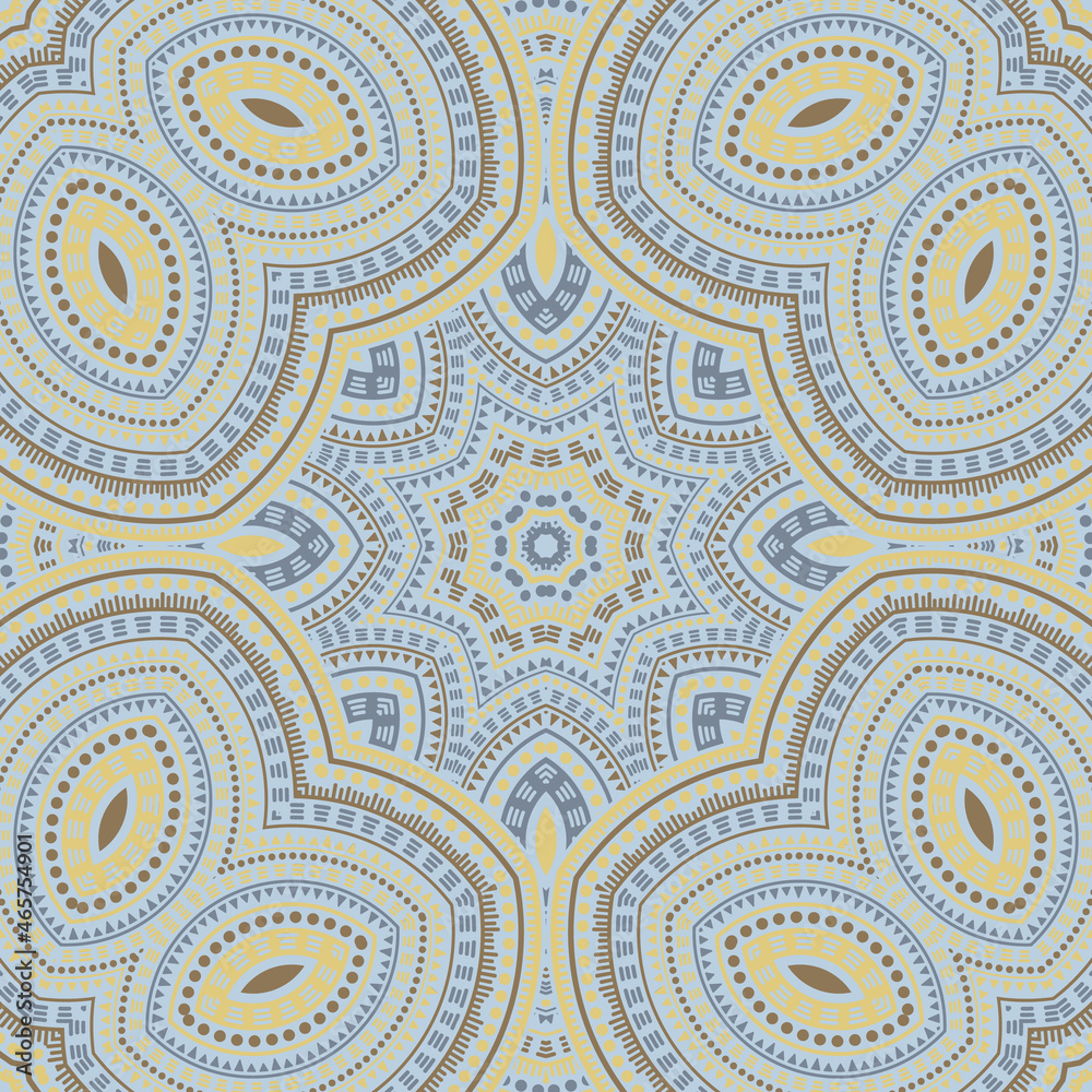 Girih ethnic geometric vector seamless pattern. Textile print design. Decorative arabesque ornament. Ceramic print design. Flower and leaves elements texture.