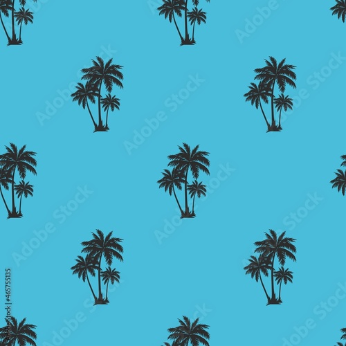 vector summer palm print. seamless beach palm print on blue background. abstraction on clothes © keni