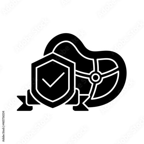 Food safety black glyph icon. Food hygiene. Foodborne illness prevention. Preparation and conservation methods. Clean product. Silhouette symbol on white space. Vector isolated illustration