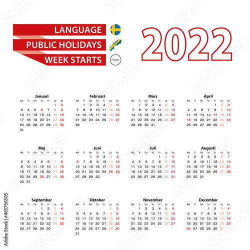 Calendar 2022 in Swedish  language with public holidays the country of Sweden in year 2022.