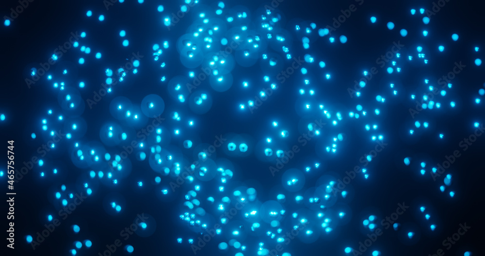 Render with blue glowing particles on a black background