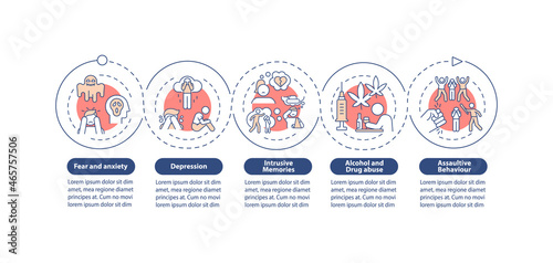 Psychological impact of hatred vector infographic template. Anxiety presentation outline design elements. Data visualization with 5 steps. Process timeline info chart. Workflow layout with line icons