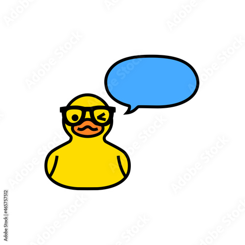 Yellow duck with speech bubble isolated on white