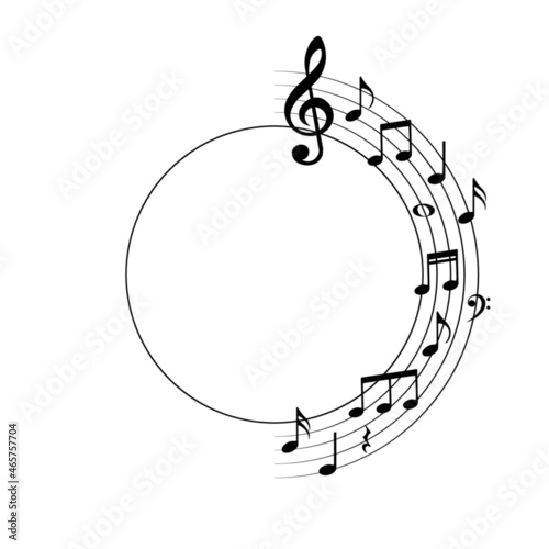 Music notes, round frame, vector illustration.
