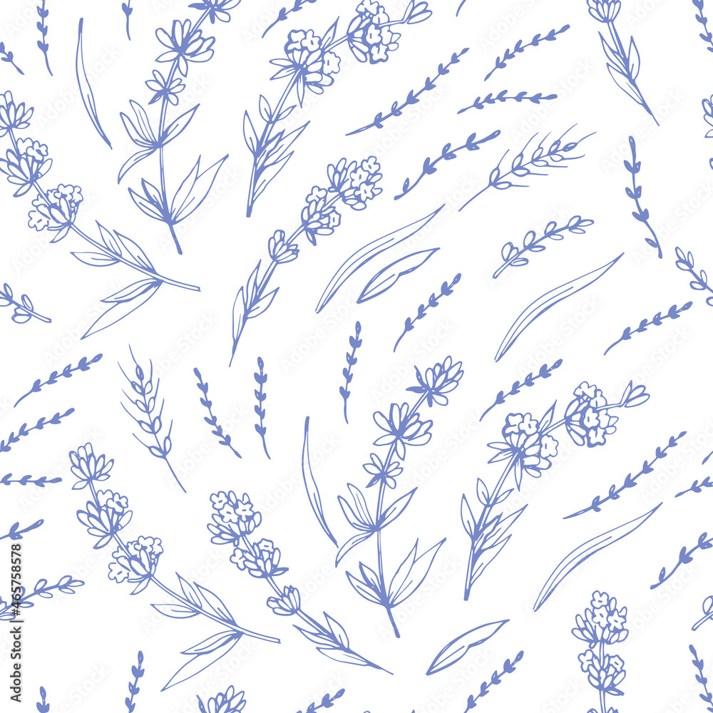 Graphic pattern with sketches of lavender.