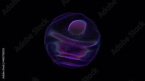 Looped distortion waves on abstract sphere of particles. Digital data splash of spherical point array. Futuristic glitch UI element photo