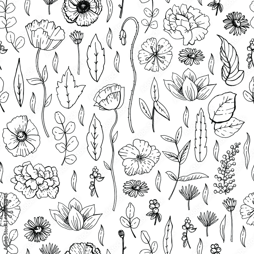 Graphic botanical sketches pattern Graphic botanical sketches pattern
