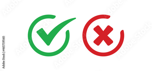 Cross and check mark icons, vector buttons. Checkmark tick and x. photo