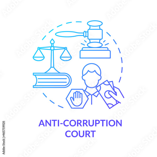 Anti corruption court system concept icon. Stop bribery in judicial system abstract idea thin line illustration. Governmental anti corruption activities. Vector isolated outline color drawing.