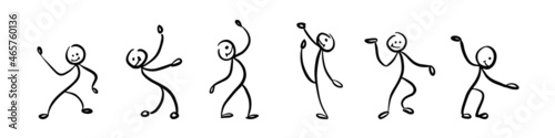 Abstract hand drawn stick figures collection. Dancing people isolated on white background. Vector illustration.