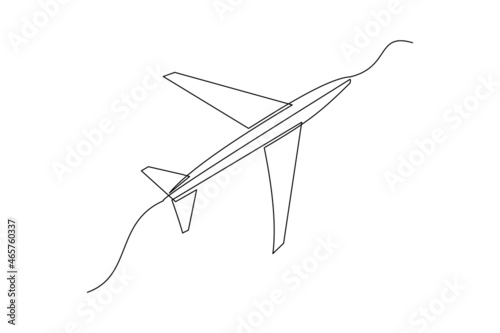 Continuous line drawing of flying airplane. Single one line art of jet plane aero modeling remote control. Vector illustration 