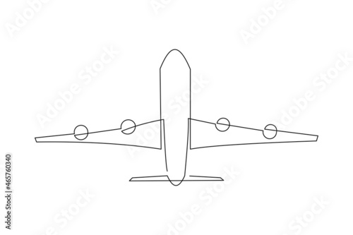 Continuous line drawing of flying airplane. Single one line art of jet plane aero modeling remote control. Vector illustration 