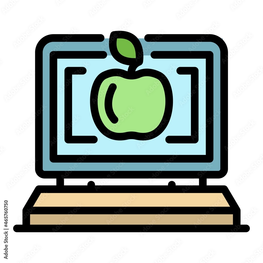 Naklejka premium Computer foreign language study icon. Outline computer foreign language study vector icon thin line color flat isolated