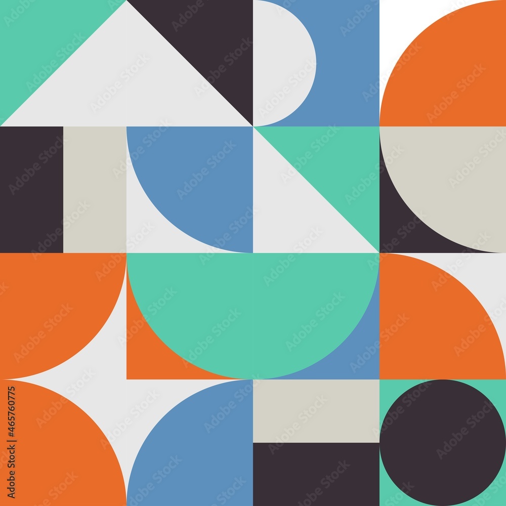  Pattern with random colored triangles, circles, squares. Generative art background illustration	
