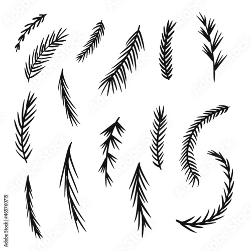 Christmas tree branches isolated on white background. Realistic vector fir tree, pine tree. Easy to create frames, borders, wreaths. For Christmas cards, banners, flyers, party posters.