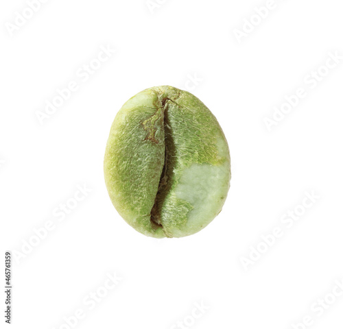 One green coffee bean isolated on white