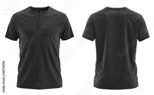 (BLACK )3D render short sleeve Henley shirt 3 button