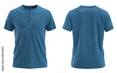 ( ATLANTIC BLUE )3D render short sleeve Henley shirt 3 button