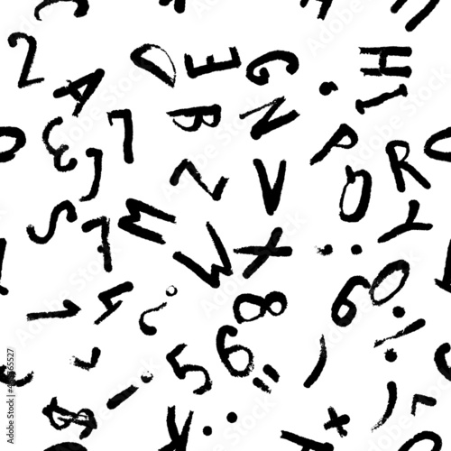 Seamless pattern with grunge black hand drawn alphabet