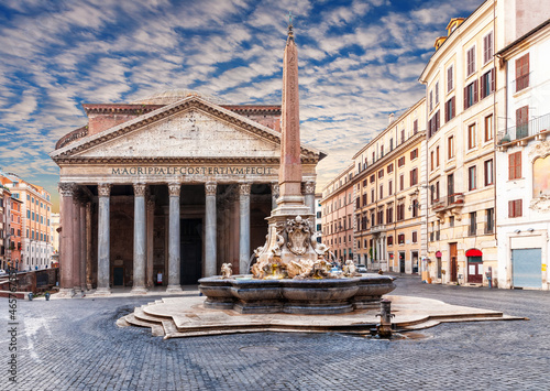 View on the Pantheon and the Fountain in Rotonda Square, Rome, Italy