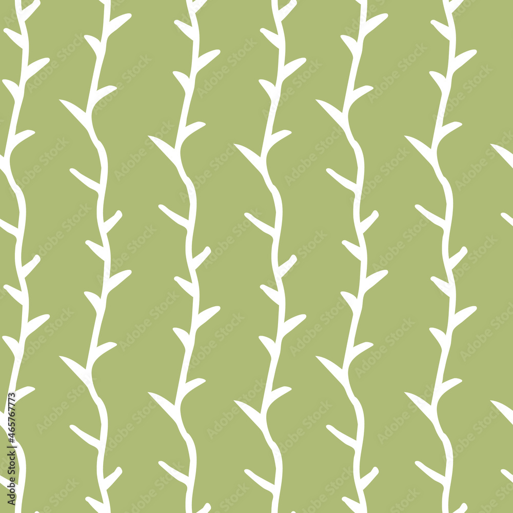 Vector seamless pattern with autumn flowers white line on sage green hand painted background.Fall,floral,botanical print in doodle style.Design for textiles,fabric,wrapping paper,packaging,wallpaper.