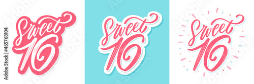 Sweet 16. Vector lettering birthday banners set.