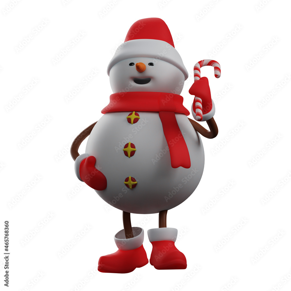 Snowman 3D Cartoon Picture holding a candy with smile face Snowman 3D Cartoon Picture holding a candy with smile face