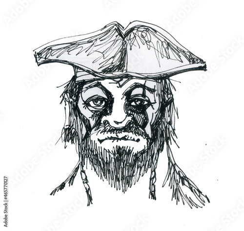 Slika na platnu Pirate with a formidable face. Ink sketch.