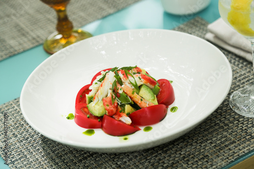 Healthy crab salad with tomato and avocado