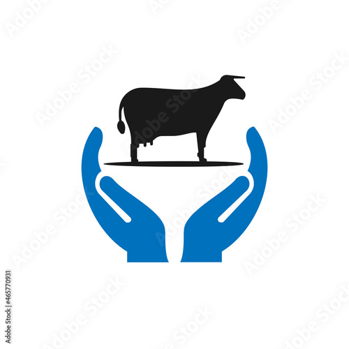 Hand Cow logo design. Cow logo with Hand concept vector. Hand and Cow logo design