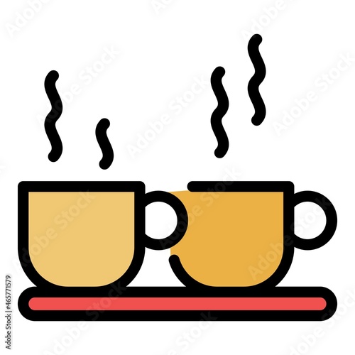 Breakfast coffee cups icon. Outline breakfast coffee cups vector icon color flat isolated