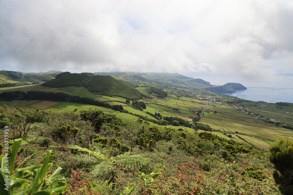 Typical landscape of the island of Sao Jorge, Azores
