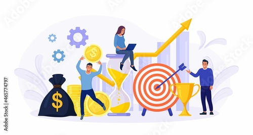 Financial Forecast. Tiny Economics Persons, Freelancer, Employee or Manager Making Investing Plans. Money Growth Prediction and Progress Report. Return on Investment. Income Growth, Profit Earnings. 